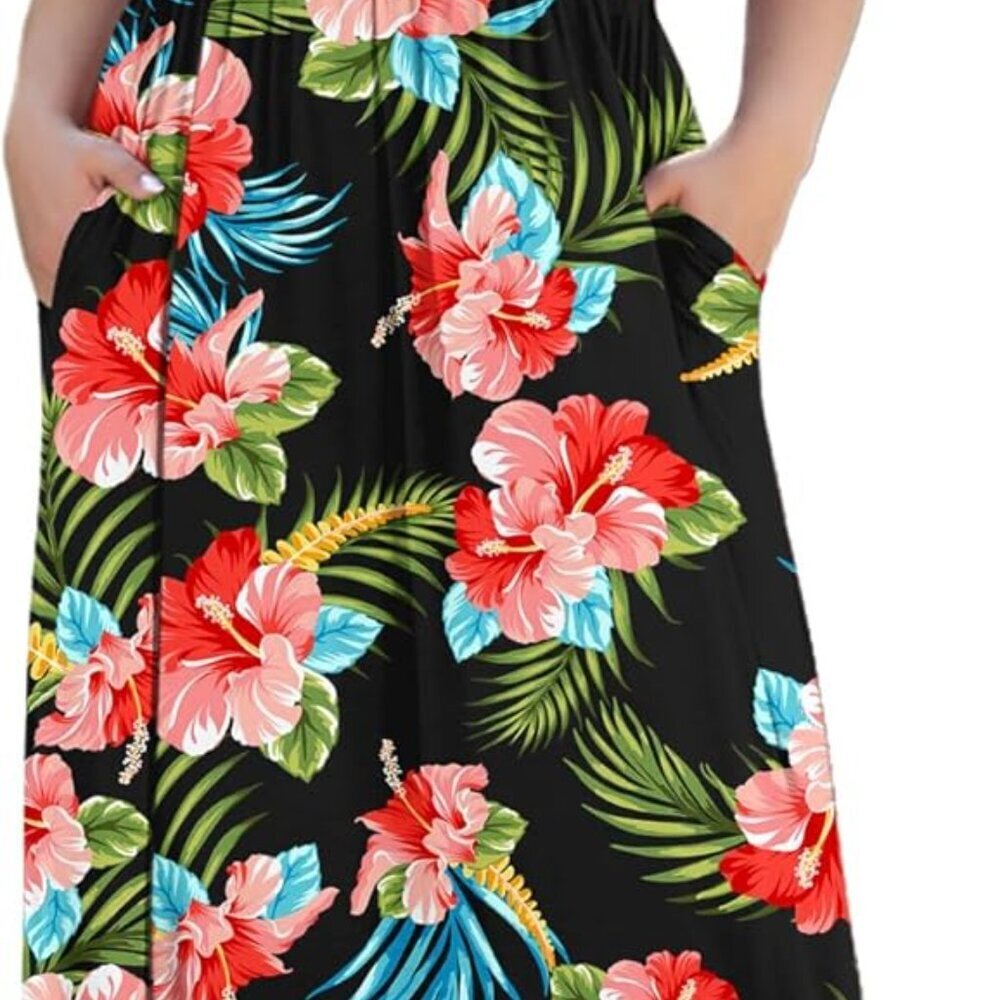 Women's Plus Size Maxi Dress Rayon Spandex V-Neck Pockets Casual Summer
